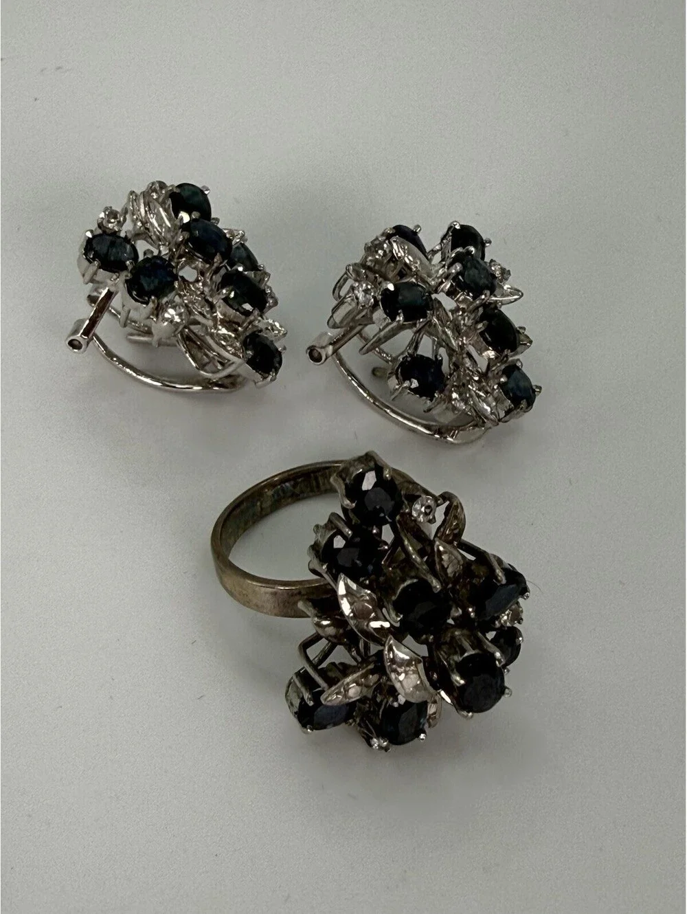 Vintage Gori & Zucchi 925 Italy Blue Spinel Sterling Silver Jewelry Set Arezzo